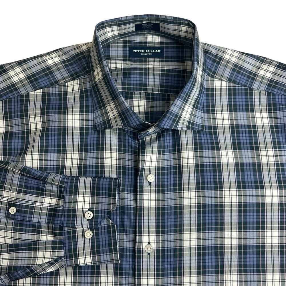 Peter Millar Collection Mens XL Blue Purple‎ Plaid Long Sleeve Button Down Shirt